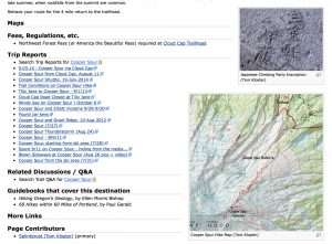 An example of cross-linked trip reports as they appear on OregonHikers.org